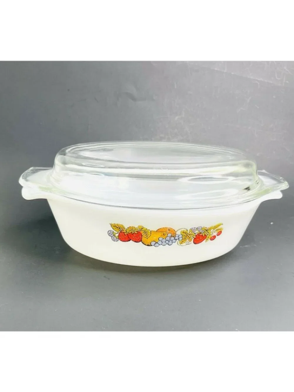Casserole Dish Fire King Nature Bounty Oval 433 Anchor Hocking Lidded 1.5 q 1976